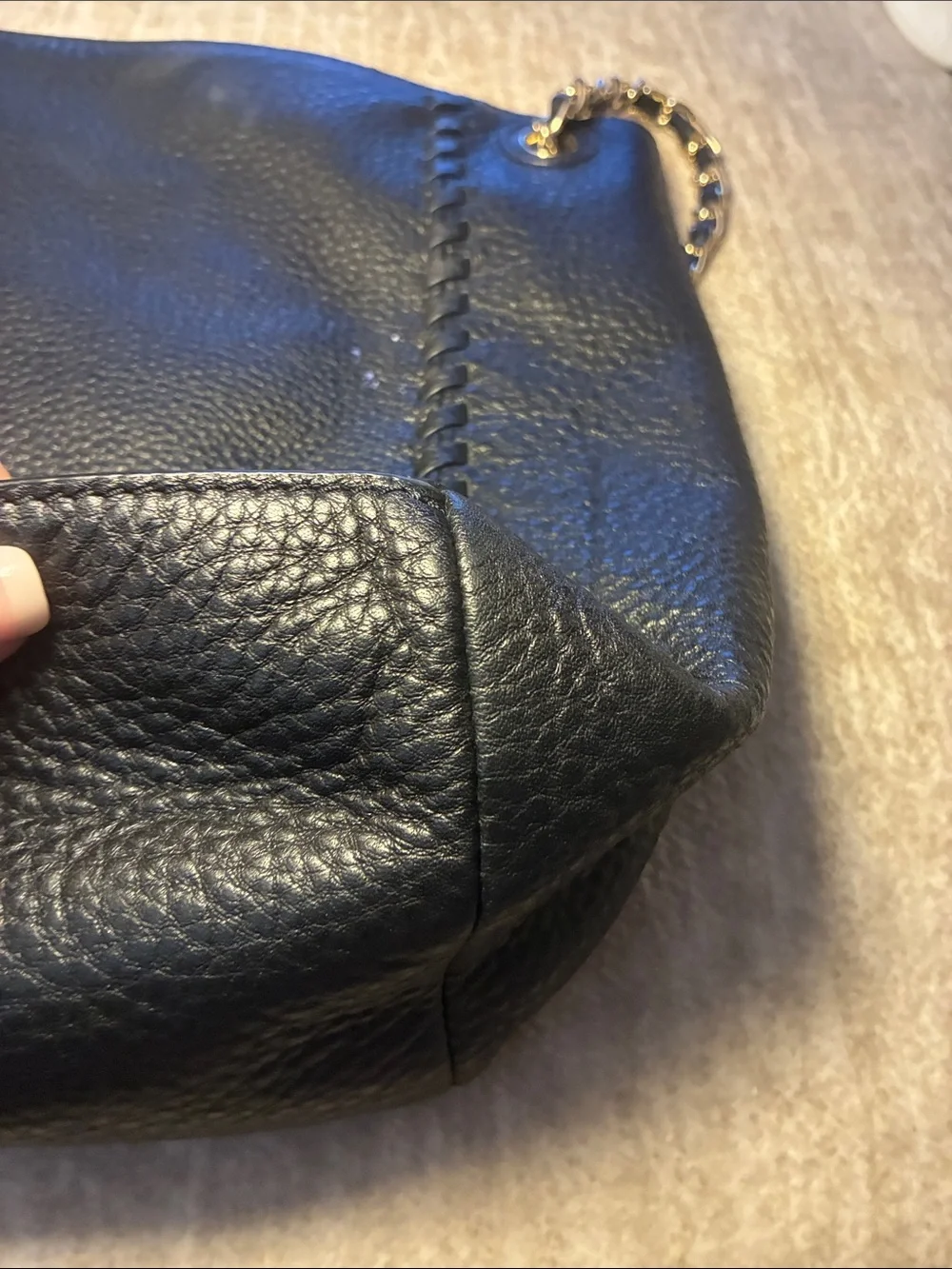 Tory Burch Black Pebbled Leather Chain-Handle Shoulder Bag